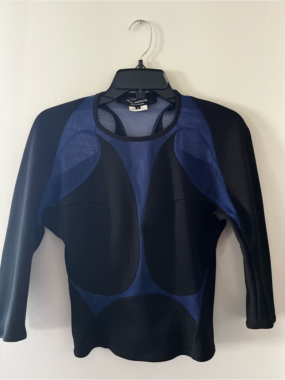 Junya Wanatabe and Comme des Garçons Black & Navy Mesh-Panel Long Sleeve Top